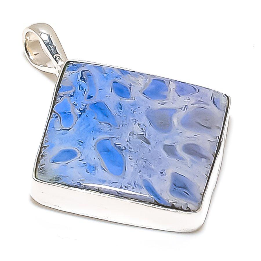 Blue Dendritic Agate Pendant, Geometric pendent, Blue pendent, Handmade pendent, silver pendent, gift for him, gift for her, Agate Jewelry