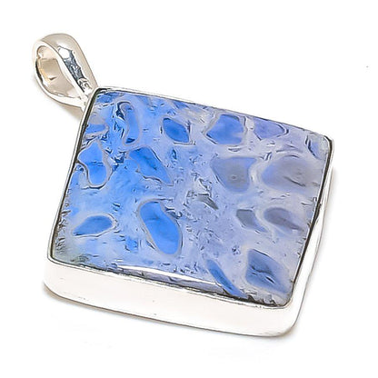 Blue Dendritic Agate Pendant, Geometric pendent, Blue pendent, Handmade pendent, silver pendent, gift for him, gift for her, Agate Jewelry