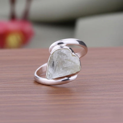 Raw Aquamarine Ring: Sterling Silver Rough Crystal Gemstone