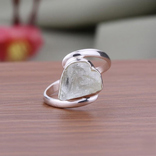 Raw Aquamarine Ring: Sterling Silver Rough Crystal Gemstone