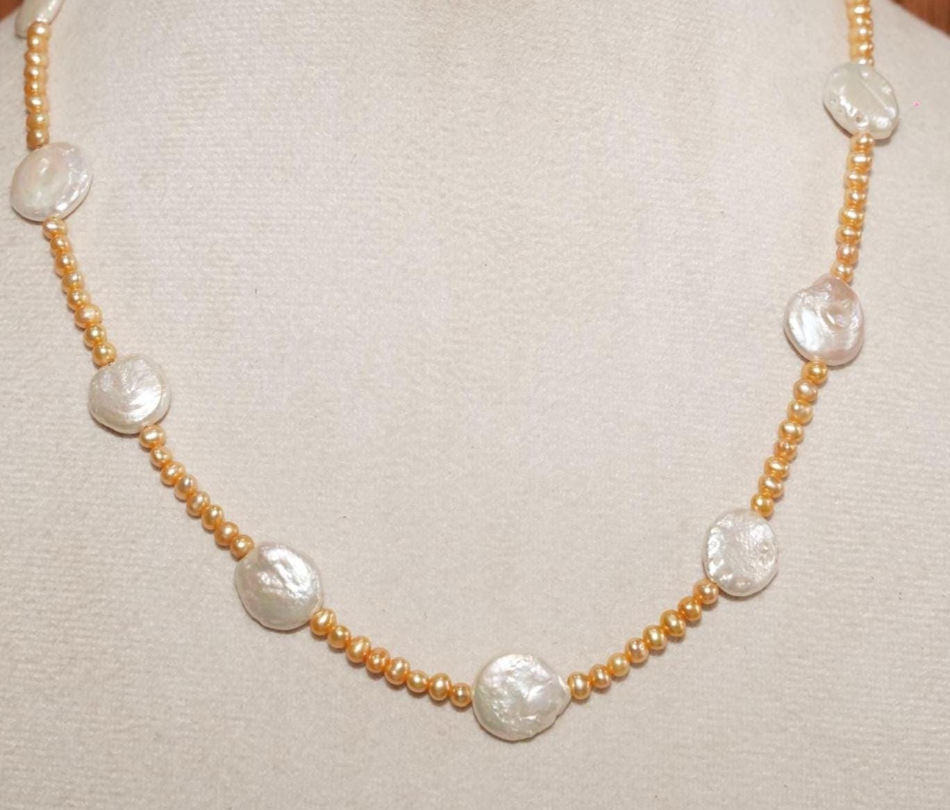 Golden Pearl Necklace, Pearl Necklace, Handmade Pearl Jewelry, Gifting, big pearl jewelry, Dainty Necklace