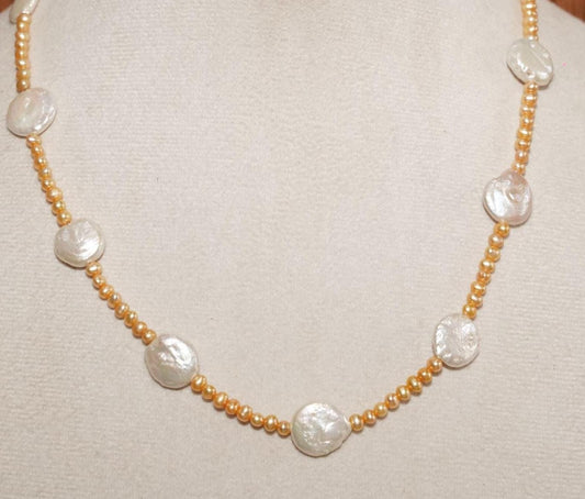 Golden Pearl Necklace, Pearl Necklace, Handmade Pearl Jewelry, Gifting, big pearl jewelry, Dainty Necklace