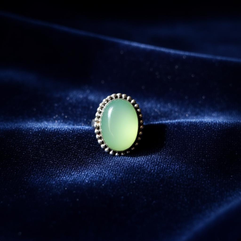 Prehnite Ring, Handmade Ring, Dainty Ring, Gemstone Ring, Natural Prehnite, Statement Ring, Bohemian Ring, Oval Green Gemstone Ring, Gift