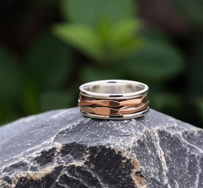 Spinner Ring, Solid 925 Sterling Silver, Ring For Gift Idea A unique and Stylish Silver Ring Wave Design Gold-Plated Bohemian Ring, Gift him