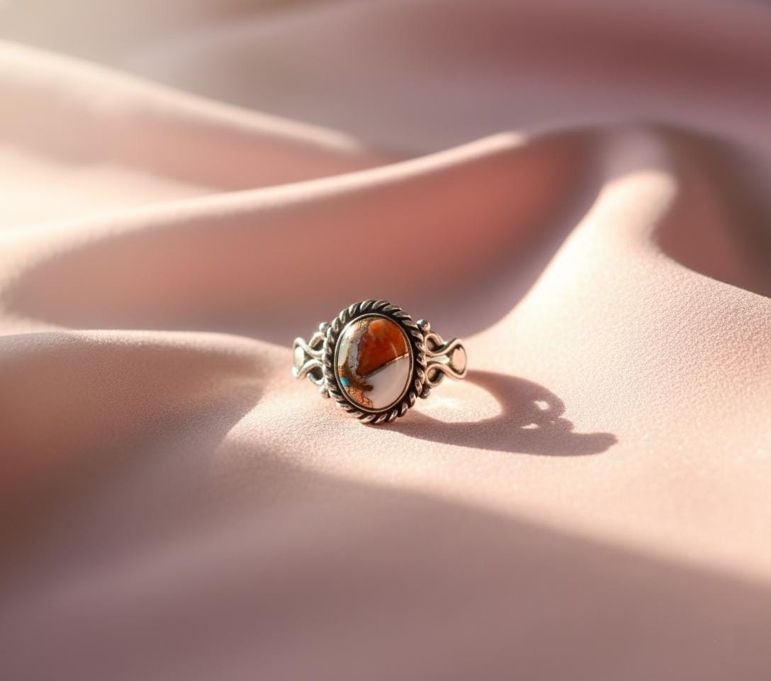 Oyster Copper Turquoise Ring, Women Ring, 925 Silver Ring, Handmade Ring, Natural Oyster, December Birthstone, Gemstone Ring, Dainty Ring