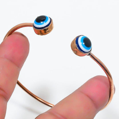 Protective Evil Eye Copper Bangle, Adjustable Bangle, Unisex Bangle, Handmade Bangle, Metal Bangle,  Gemstone Bangle, Gift for him, Gift Her