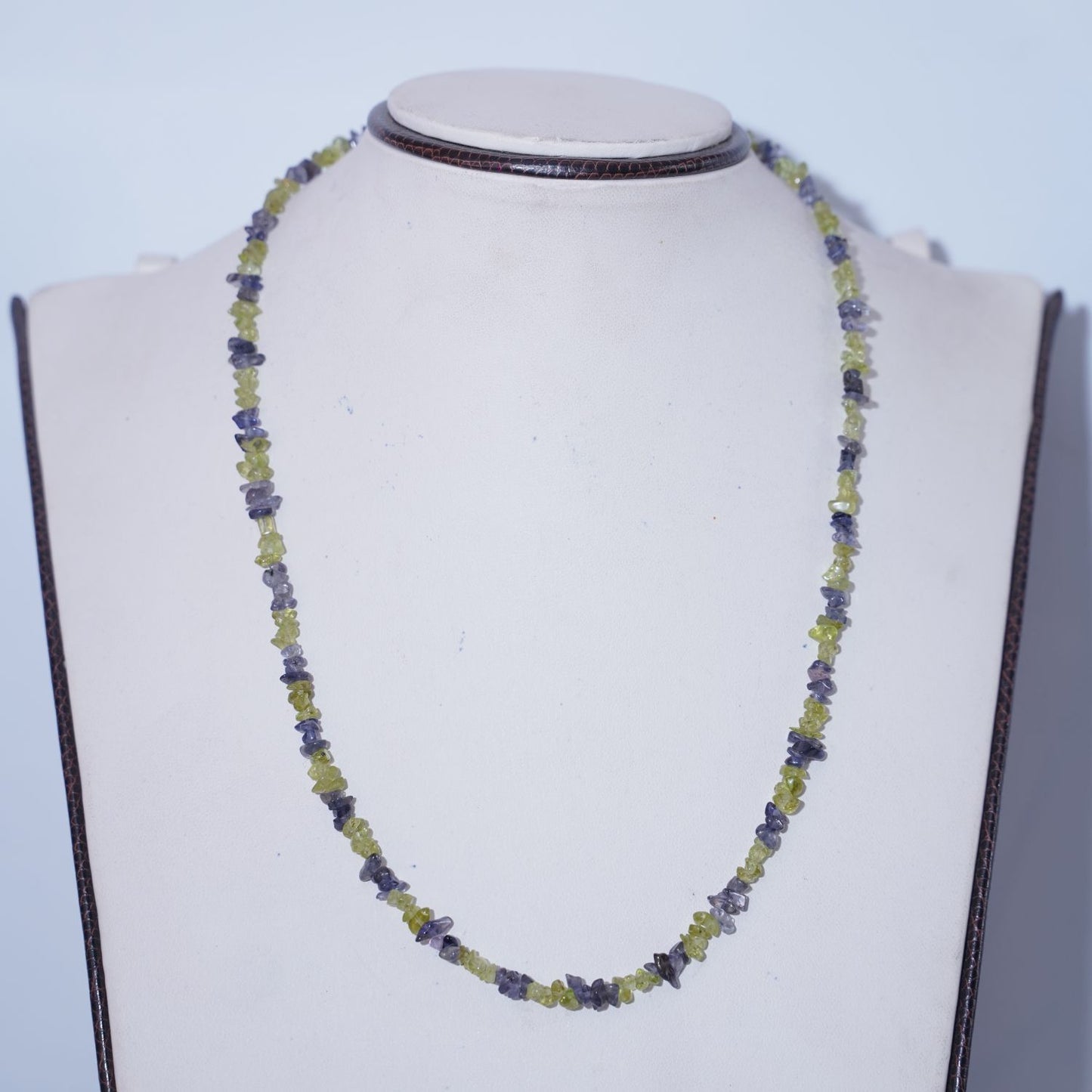 Peridot Iolite Necklace Raw Crystal Chips August Birthstone Green Purple Boho Gift