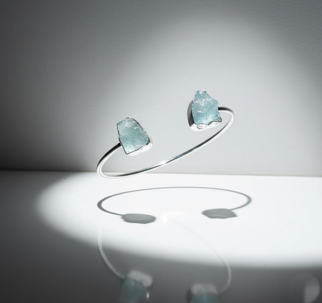 Dainty Aquamarine Bangle, Aquamarine Bangle, Handmade Bangle, 925 Silver Bangle Natural Aquamarine, Gemstone Bangle, Dainty Bangle, Gift Her