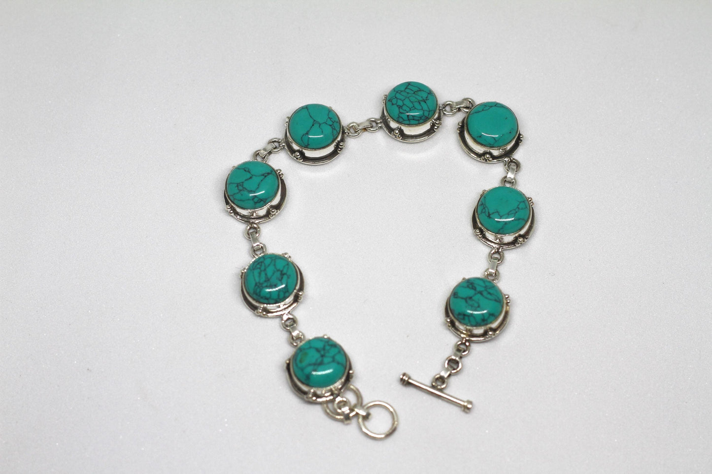 Vintage Style Turquoise Bracelet Sterling Silver December Birthstone Boho Statement Jewelry