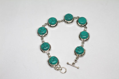 Vintage Style Turquoise Bracelet Sterling Silver December Birthstone Boho Statement Jewelry