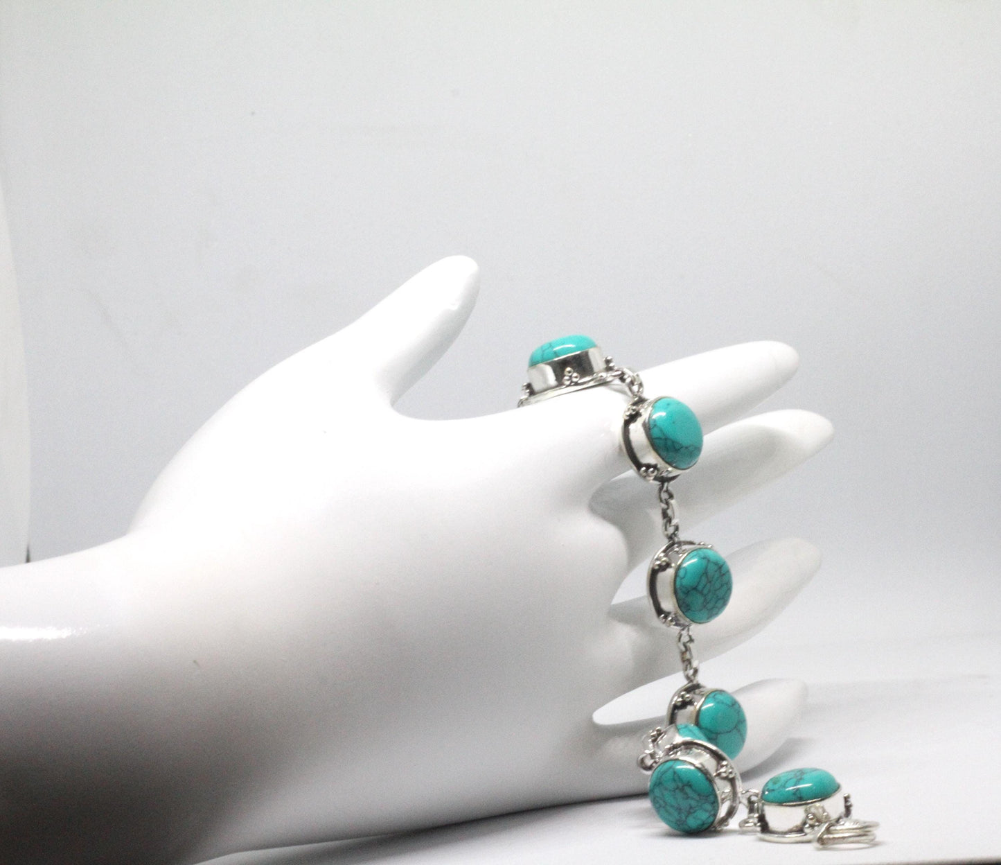 Vintage Style Turquoise Bracelet Sterling Silver December Birthstone Boho Statement Jewelry