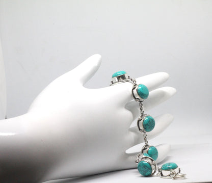 Vintage Style Turquoise Bracelet Sterling Silver December Birthstone Boho Statement Jewelry