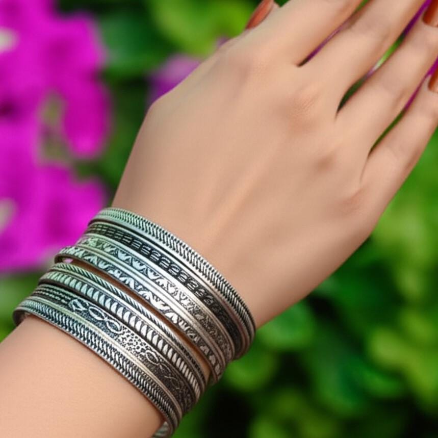 925 Sterling Silver Bangles, 5 Set Bangles, Stackable Bangles, Silver Bangle for Her~ him, Handmade Bangles for Gift on Christmas, Handmade