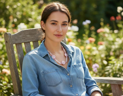 Handmade Rose Quartz Statement Necklace | Bohemian Pink Gemstone Collar| Natural Rose Quartz & Pink Stone Necklace Handcrafted Jewelry, Gift