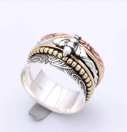 Honey Bee Spinner Ring for Women - 925 Sterling Silver Fidget Ring Handmade Gift | Women's Honey Bee Spinner Ring, Gift for Her, Women Ring