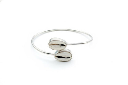 Sterling Silver Cowrie Shell Bangle | Boho Beach Jewelry | Handmade Nautical Bracelet | Gift for Her, Christmas Gift