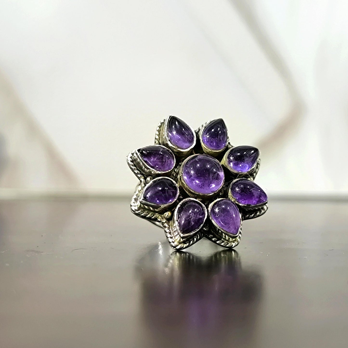 Amethyst floral ring | Amethyst ring woman | Sunflower Ring