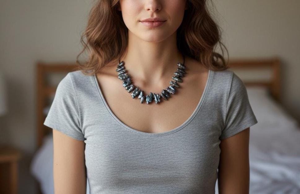 Peacock Barupearl Necklace, Black Spinel Necklace, Handmade Necklace, Pearl Necklace, Unique Necklace, Gold Plated Necklace, Teeth Necklace