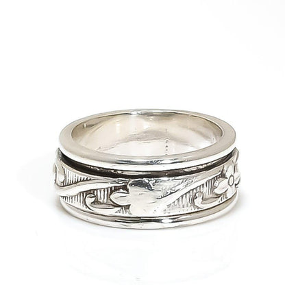 Whimsical Flower Power Ring, Spinner Ring Fidget Ring, Anxiety Ring, ADHD ring, Silver Spinner Ring, Daily wear ring, Flower ring, Gift her