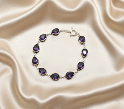 Handmade Amethyst Pear Bracelet Sterling Silver February Birthstone Purple Gemstone Jewelry Gift for Her