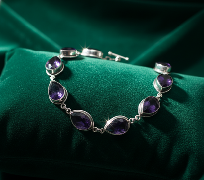 Handmade Amethyst Pear Bracelet Sterling Silver February Birthstone Purple Gemstone Jewelry Gift for Her