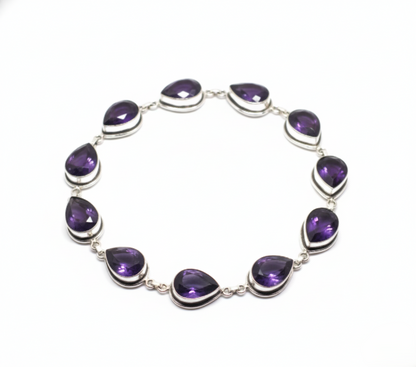 Handmade Amethyst Pear Bracelet Sterling Silver February Birthstone Purple Gemstone Jewelry Gift for Her