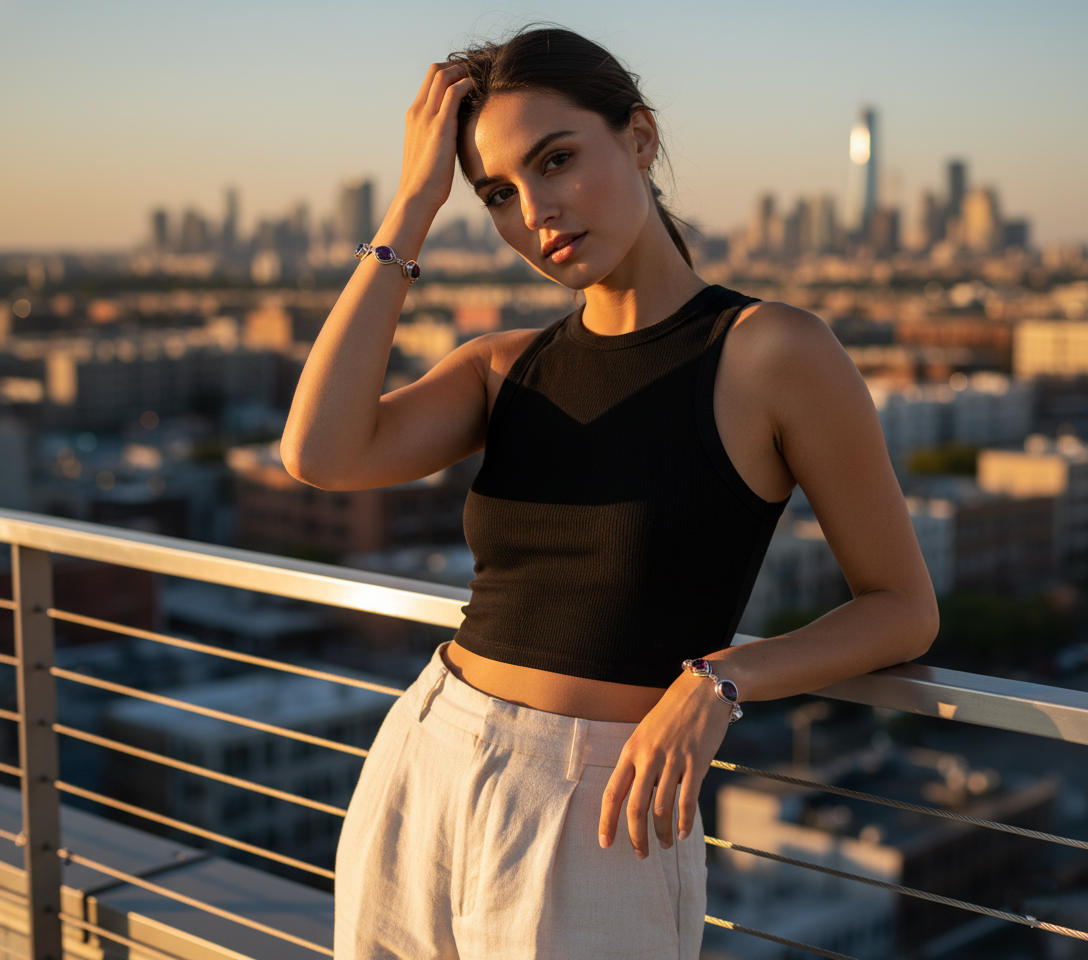 Handmade Amethyst Pear Bracelet Sterling Silver February Birthstone Purple Gemstone Jewelry Gift for Her