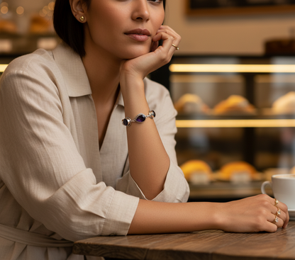 Handmade Amethyst Pear Bracelet Sterling Silver February Birthstone Purple Gemstone Jewelry Gift for Her
