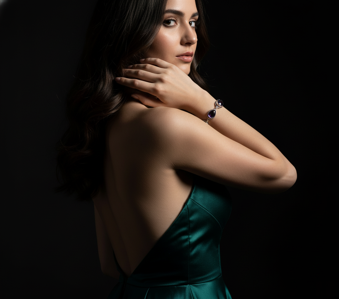 Handmade Amethyst Pear Bracelet Sterling Silver February Birthstone Purple Gemstone Jewelry Gift for Her