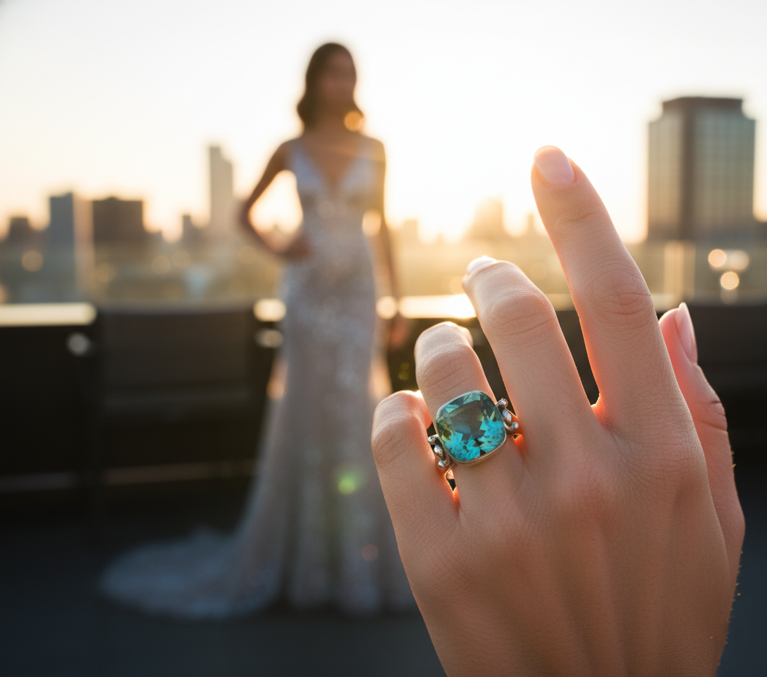 Aquamarine Ring | Sterling Silver Aquamarine Jewelry | Chunky Gemstone Ring | Handmade Gift for Her, Raw Aquamarine Ring, Clear stone ring