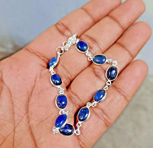 Handcrafted Lapis Lazuli Bracelet for Women, Blue Bracelet