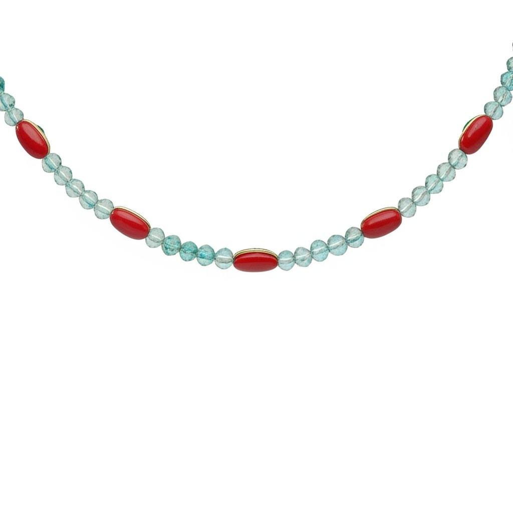 Apatite Necklace, Coral Beaded Necklace, Statement Jewelry, Handmade Jewelry, Natural Stone Jewelry, Beaded Necklace for Women, Gift for her