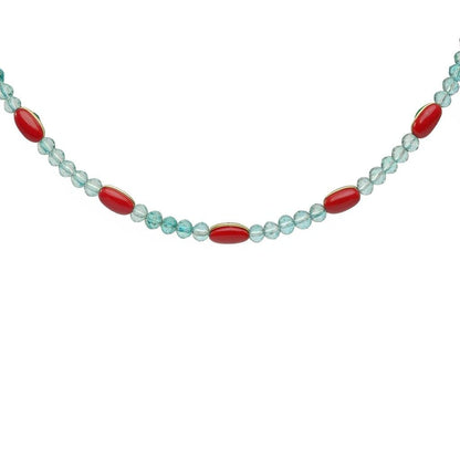 Apatite Necklace, Coral Beaded Necklace, Statement Jewelry, Handmade Jewelry, Natural Stone Jewelry, Beaded Necklace for Women, Gift for her