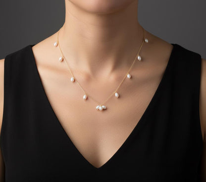 Pink Rice Pearl Necklace, Golden Pearl Necklace, Pearl necklace, Pink Pearl Necklace for women, Stone Necklace, Minimalist Necklace, Gift