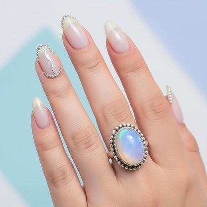 Natural Opal Sterling Silver Ring - Handmade Dainty Opal Gemstone Ring for Women | 925 Sterling Silver Ring- Unique Dainty Bezel Set Jewelry