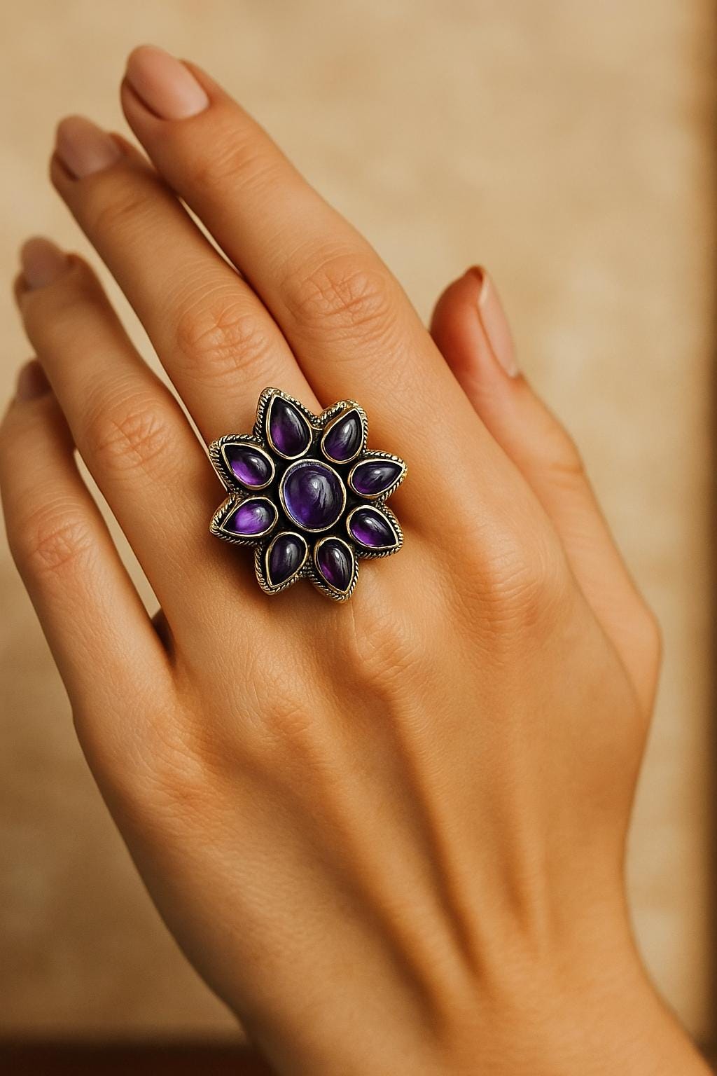 Amethyst floral ring | Amethyst ring woman | Sunflower Ring