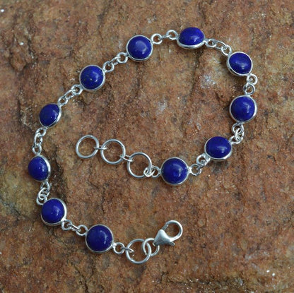 Lapis Lazuli Bracelet,  925 Sterling Silver Round Shape, Gemstone Bracelet