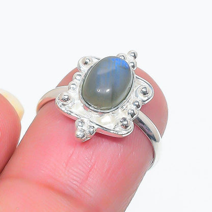 Handcrafted Sterling Silver Gemstone Ring Duo - Moonstone and Onyx - Unique Gift for Her | Glowing Labradorite & Earthy Malachite Sterling