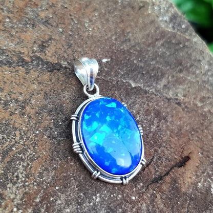 Mystic Blue Opal Pendant: Sterling Silver Bezel, Statement Necklace