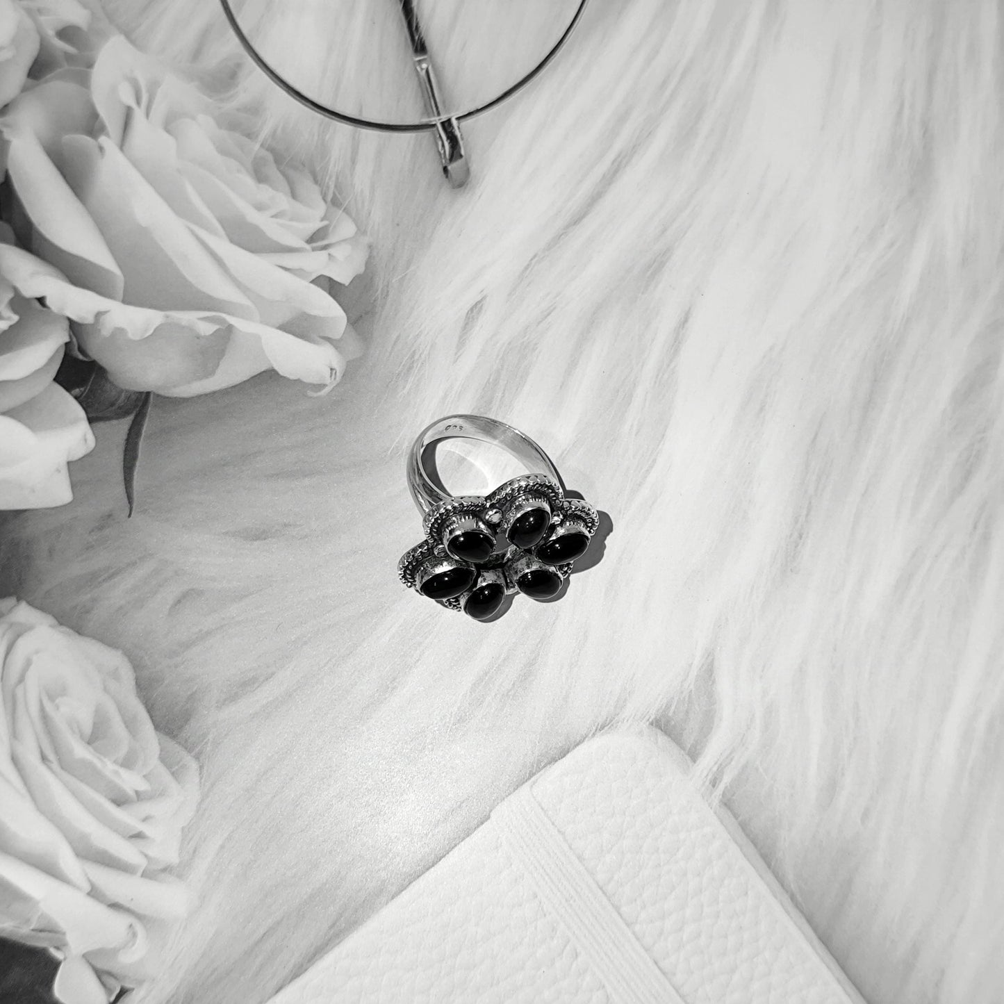 Black Onyx Ring Sterling Silver Women Boho Statement Healing Crystal Jewelry Gift for Her