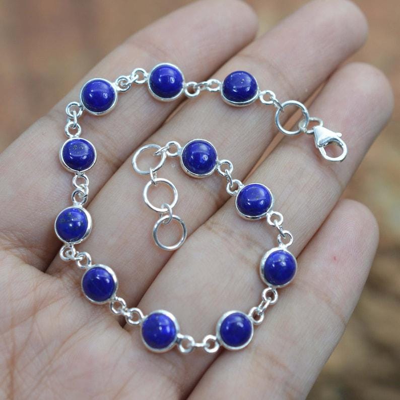 Lapis Lazuli Bracelet,  925 Sterling Silver Round Shape, Gemstone Bracelet