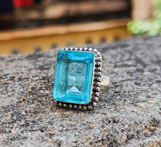 Blue Topaz Ring, 925 Silver Ring, Handmade Ring, Women Ring, Natural blue Topaz, Dainty Ring, Gemstone Ring, Statement Ring, Bohemian Ring