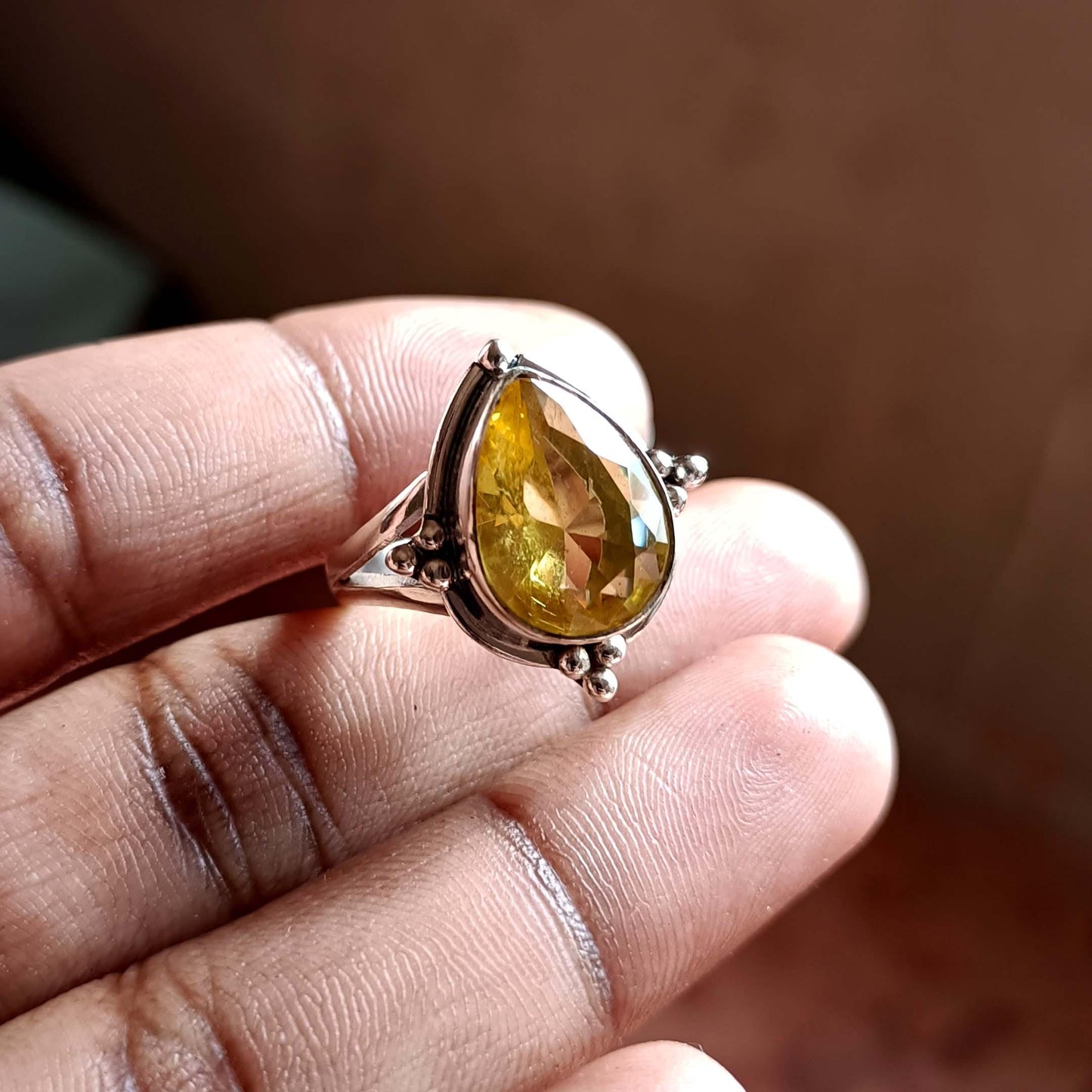 Delicate Citrine Ring in Sterling Silver - Handcrafted Gemstone Statement Ring