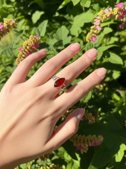 Carnelian Ring | Sterling Silver Marquise Ring | Natural Gemstone Jewelry | Handmade Gift for Her, Artisan Carnelian Ring | Sterling Silver