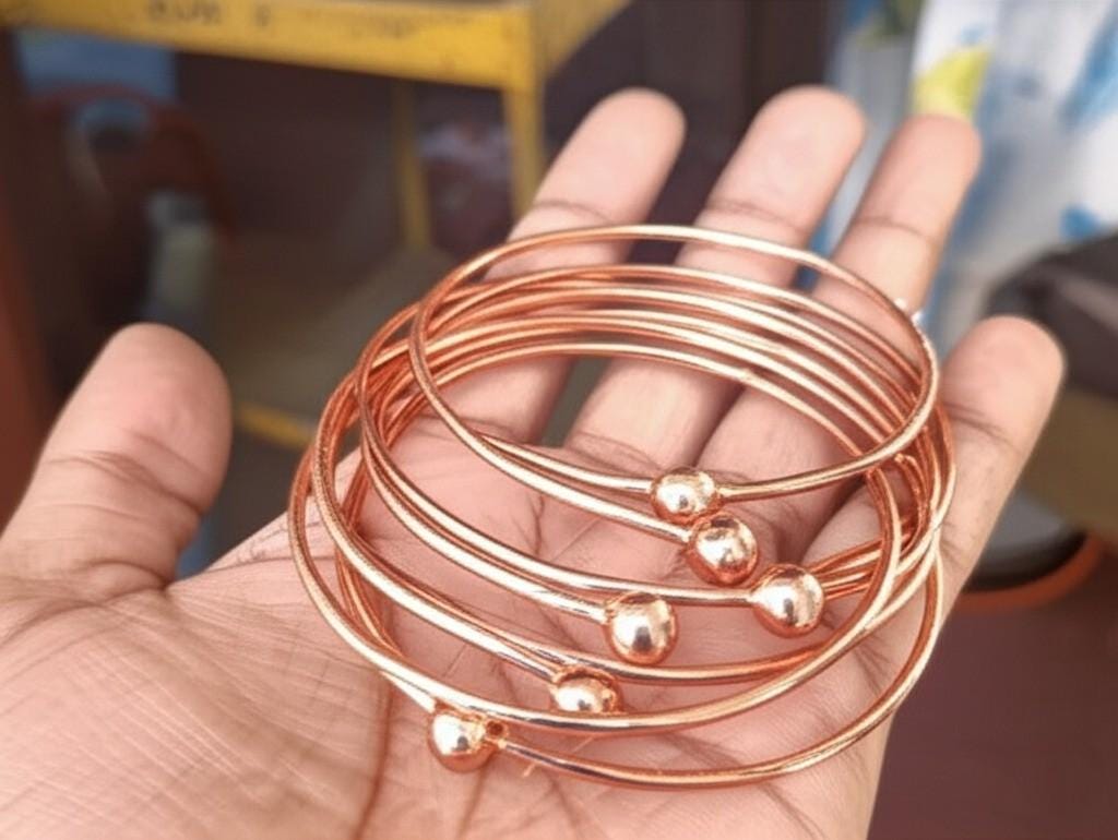 Set of 7 Pure Copper Bangles with Ball Ends | Handmade Minimalist Bracelets | Lightweight Copper Jewelry | Stackable Bangle Set | Gift