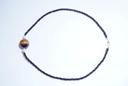 Black Spinel Tiger Eye Black Pearl Necklace 925 Sterling Silver Protection Boho