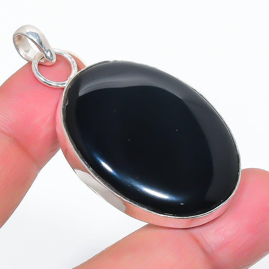 Black Onyx Pendant in Sterling Silver | Handmade Natural Gemstone Necklace | Oval Onyx Jewelry | Protective Healing Pendant | Gift for Her