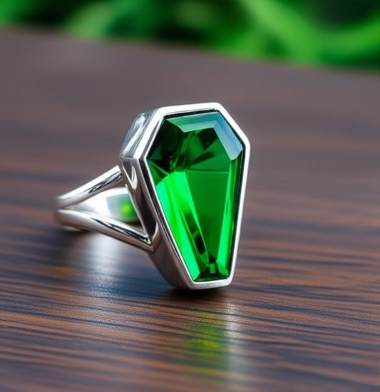 Handmade Peridot Coffin Ring: 925 Sterling Silver, Boho Jewelry
