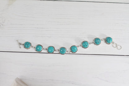 Vintage Style Turquoise Bracelet Sterling Silver December Birthstone Boho Statement Jewelry
