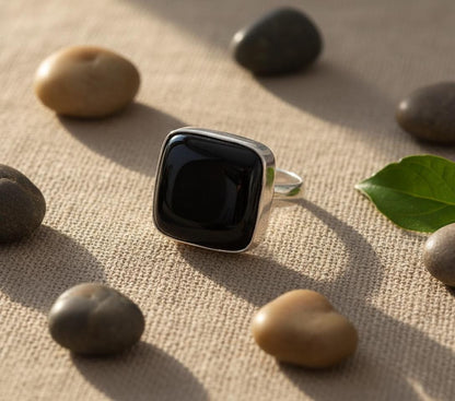 Black Onyx Ring, Gemstone Ring, 925 Silver Ring, Natural Onyx, Handmade Ring, Women Ring, Onyx Jewelry, Statement Ring, Bohemian Ring